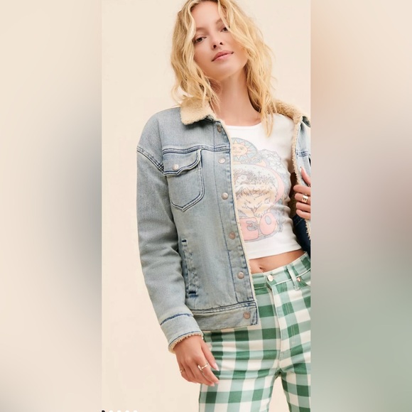 Size small Faherty oversized sherpa lined jean jacket - Picture 1 of 4